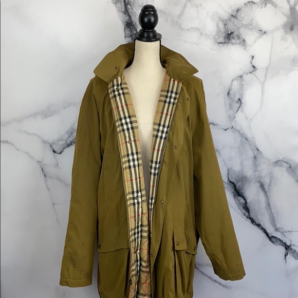 Burberry Jackets & Blazers - BURBERRY green hooded rain jacket coat size XL